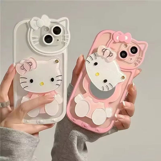 Hello Kitty Kawaii 3D Mirror Cartoon Phone Case For iPhone 16 15 14 13 Pro Max 11 12 13 Pro XS XR 7 8 Plus Girl Pink Cute Cover