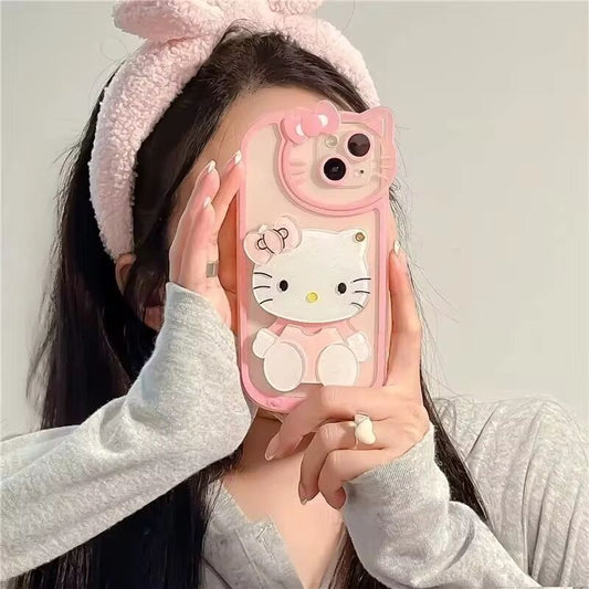 Hello Kitty Kawaii 3D Mirror Cartoon Phone Case For iPhone 16 15 14 13 Pro Max 11 12 13 Pro XS XR 7 8 Plus Girl Pink Cute Cover